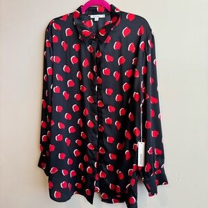 Chicos Black Blouse with Red Heart Print